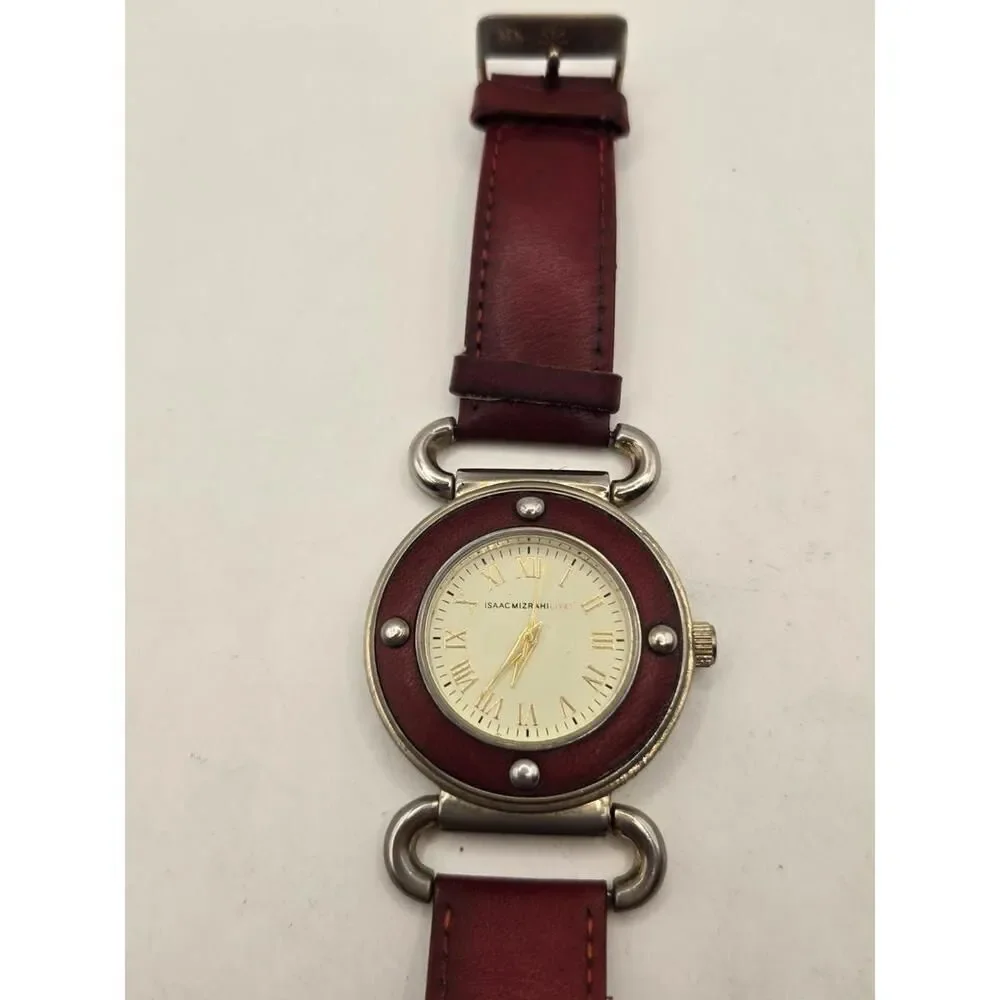 Isaac Mizrahi Live! Genuine Red Leather Quartz Analog Ladies' Watch